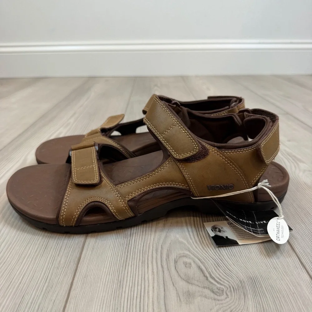 NEW Vionic Gerrit Mens Brown Leather Orthotic Backstrap Sandals 13 542GERRIT